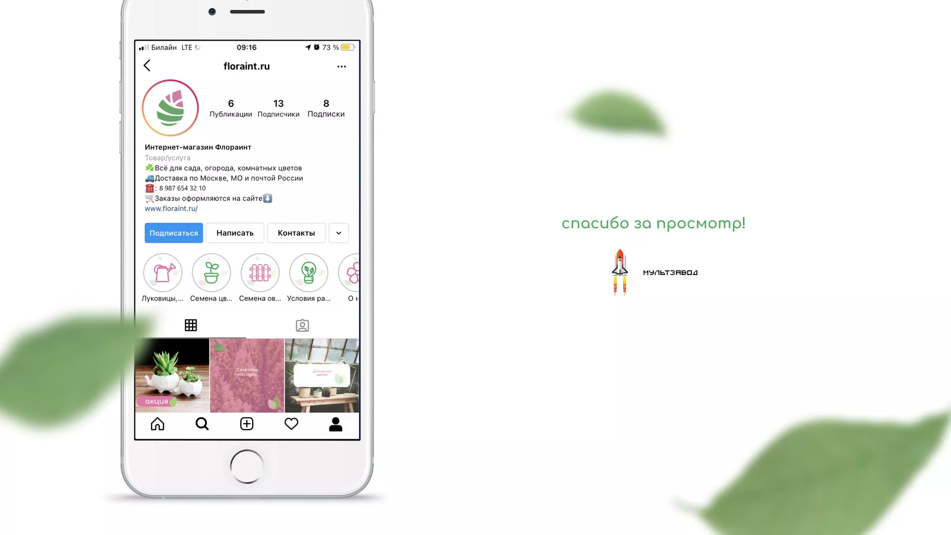 Разработка оформления профиля Instagram для магазина «Floraint» в Курганинске