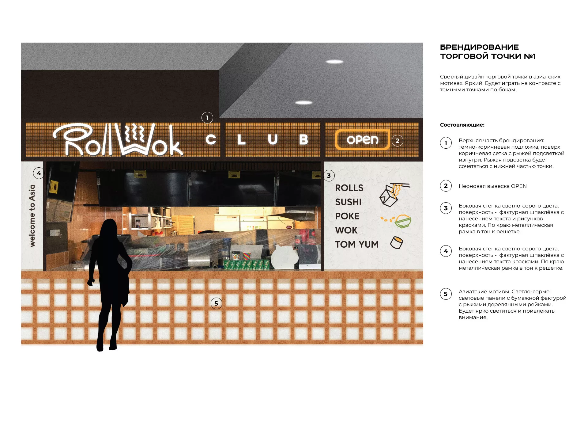 Брендирование торговых точек суши-бара «Roll Wok Club» в Курганинске