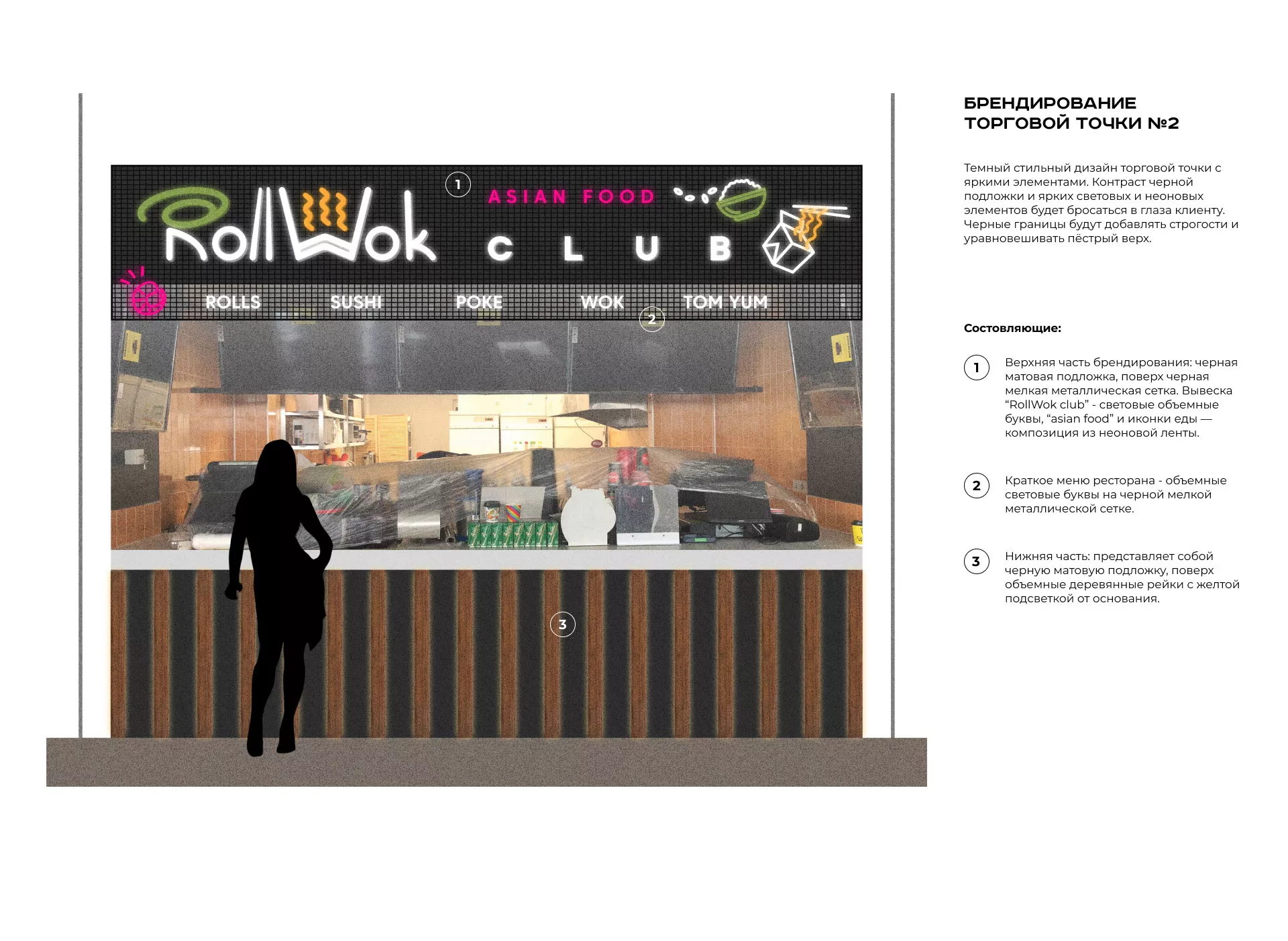 Брендирование торговых точек суши-бара «Roll Wok Club» в Курганинске