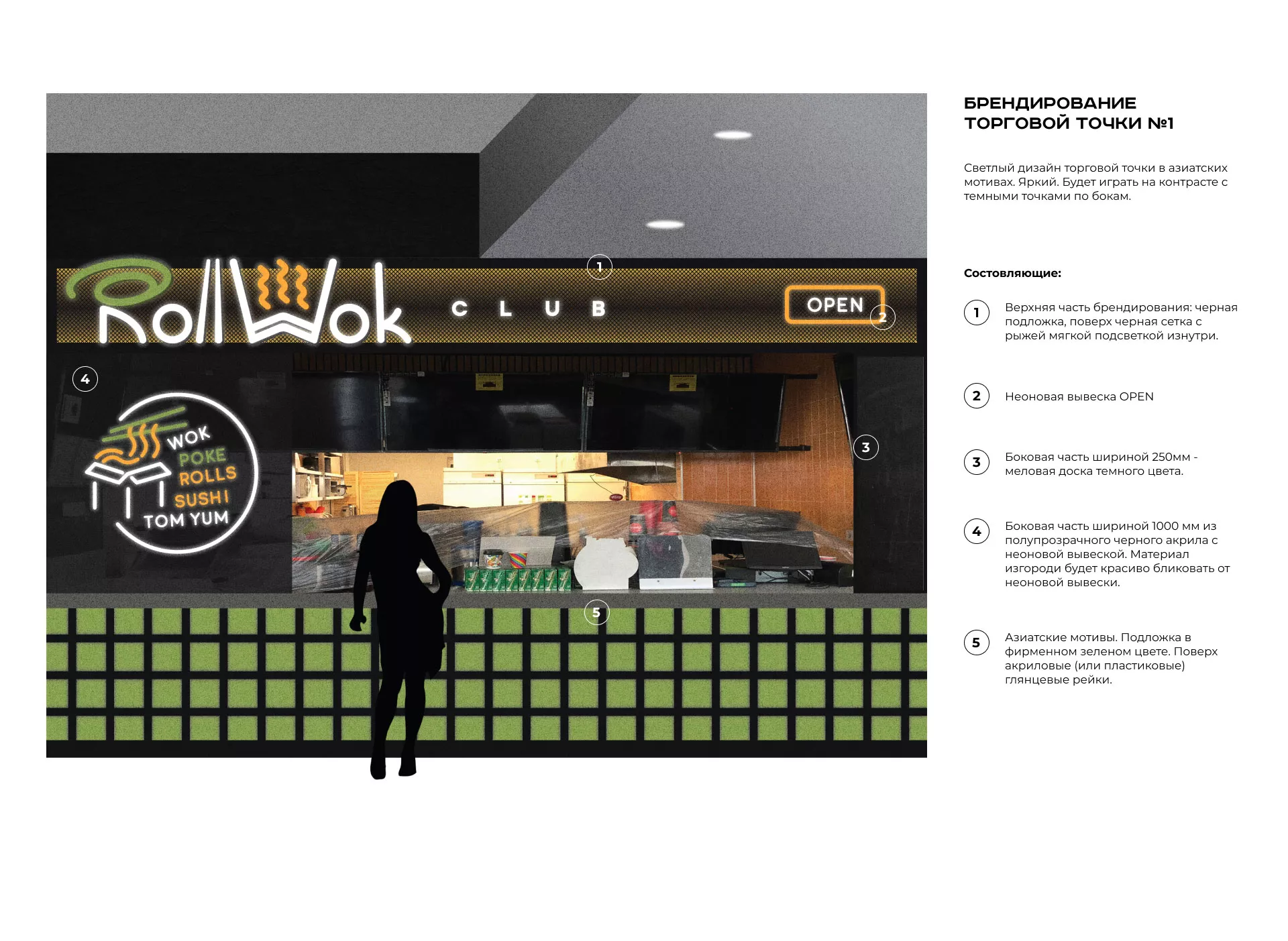 Брендирование торговых точек суши-бара «Roll Wok Club» в Курганинске